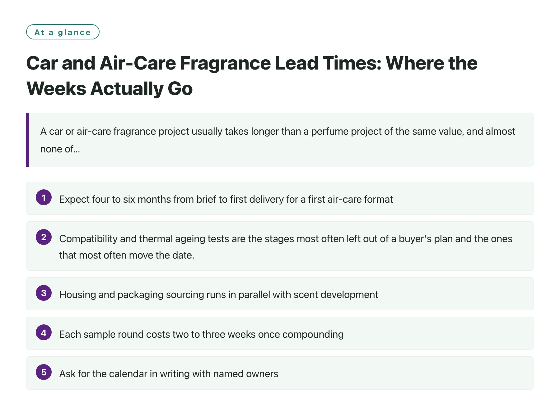 Car and Air-Care Fragrance Lead Times: Where the Weeks Actually Go——全文要点速览